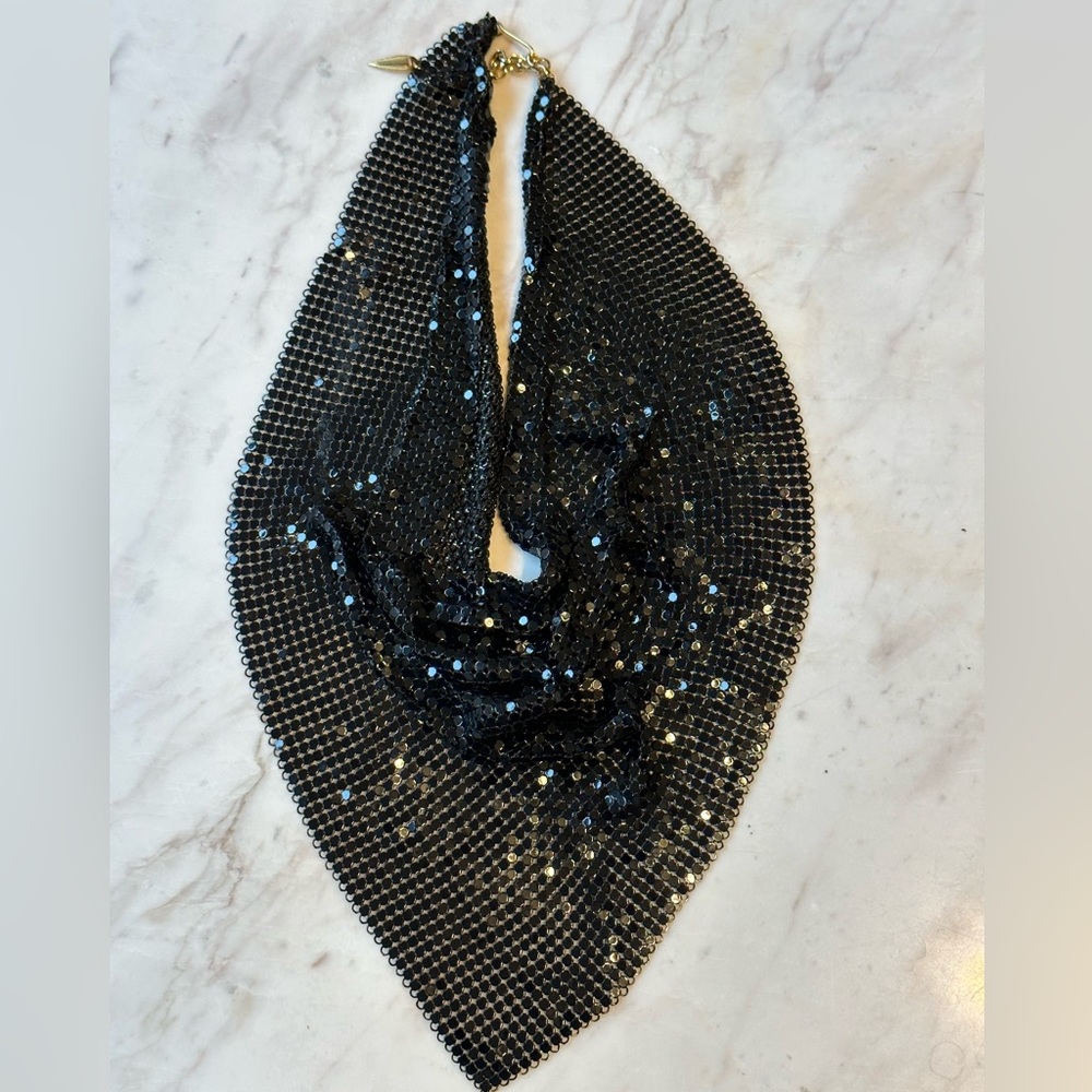 Rare Vintage 70’s/80’s Whiting & Davis Black Mesh Metal Bib Necklace